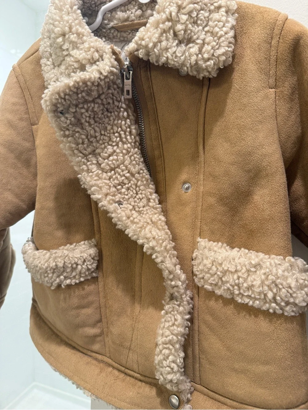 Zara Tan Faux-Suede Sherpa-Trim Kids Jacket